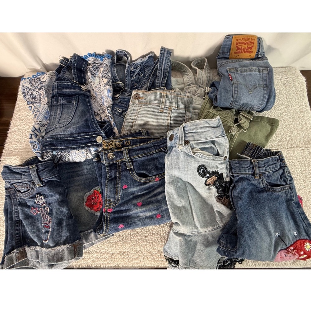 Girls Denim Lot 11pc Levi's H&M Jordache Mary Kate & Ashley Osh Kosh Size 6 6X
